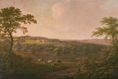 Aske Hall from south by George Cuit courtesy of the Zetland Collection Painting with country house in its landscape setting, with cattle grazing in foreground