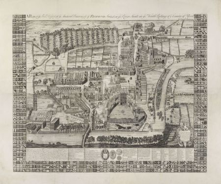 Harman's map of Richmond, 1724 Historic map showing birds eye view of the buildings and streets of the town of Richmond
