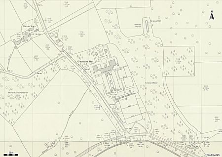 Gledstone Hall gardens from Ordnance Survey National Grid 1:2500 map revised 1972, published 1974. National Library of Scotland CC-BY.