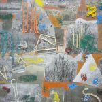 Detail of a colourful collage.